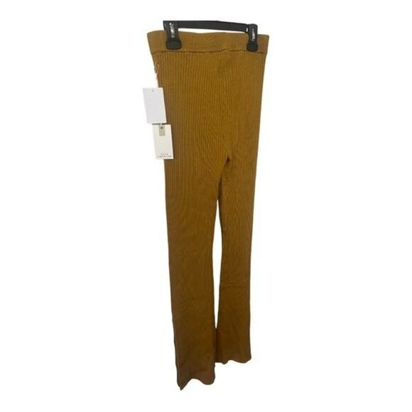 Good American Ribbed Boss Flare Pants Button Hem Pull On Soft Stretchy Gold Sz M - Picture 11 of 13